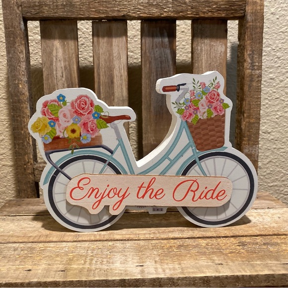 Bicycle Wood Signs Set Of 3 For Tier Trays, Enjoy The Ride, Hello Sunshine - Picture 13 of 15